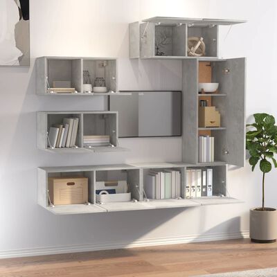 vidaXL Комплект ТВ шкафове от 6 части, бетонно сив, инженерно дърво