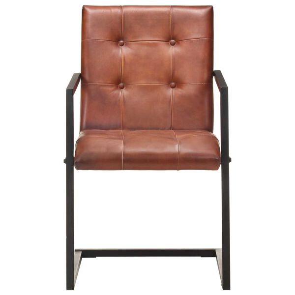 vidaXL Конзолни трапезни столове, 4 бр, кафяви, естествена кожа