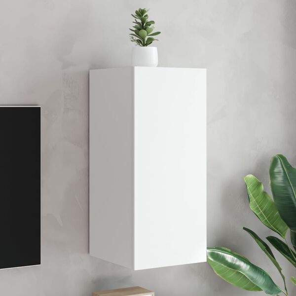 vidaXL Стенен ТВ шкаф с LED осветление, бял, 30,5x35x70 см
