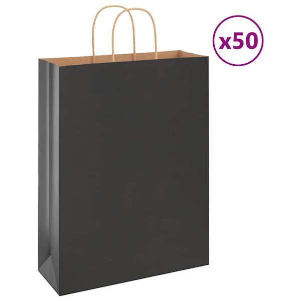 vidaXL Хартиени торбички 50 бр с дръжки черни 32x12x42 см