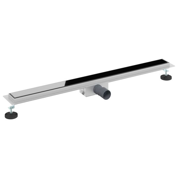 vidaXL Душов дренаж с стъклено покритие Черно 90 cm