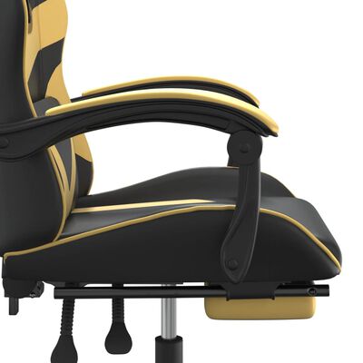 vidaXL Гейминг стол с опора за крака черно и златисто изкуствена кожа