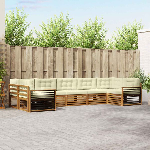 vidaXL Комплекти дивани 7 pcs Натурален и Крема Солидно акациево дърво