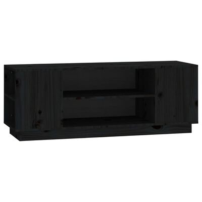 vidaXL ТВ шкаф, черен, 110x35x40,5 см, бор масив