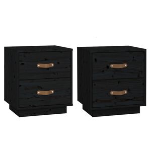 vidaXL Нощни шкафчета, 2 бр, черни, 40x34x45 см, борово дърво масив