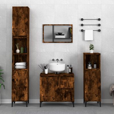 vidaXL Шкаф за баня, опушен дъб, 65x33x60 см, инженерно дърво