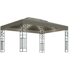 vidaXL Шатра с двоен покрив и LED светещи стрингове, 3x4 м, таупе