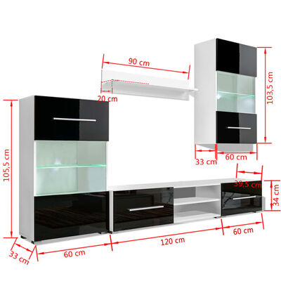 vidaXL ТВ комплект шкафове, 5 части, с LED осветление, черен