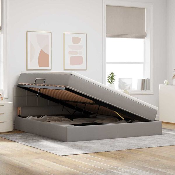 vidaXL Легло с място за съхранение и матрак Таупе 160 x 200 cm