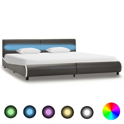 vidaXL Рамка за легло с LED, антрацит, изкуствена кожа, 180x200 cм