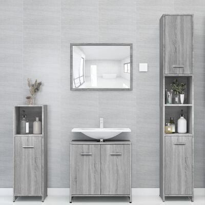 vidaXL Шкаф за баня, сив сонома, 30x30x183,5 см, инженерно дърво