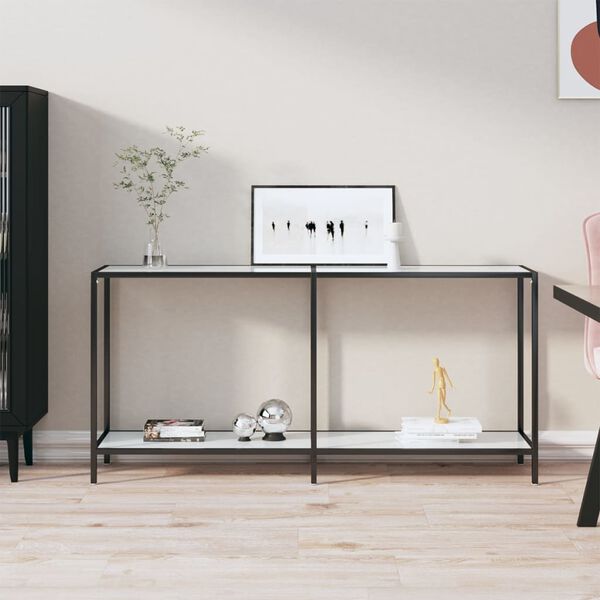 vidaXL Конзолна маса, бяла, 160x35x75,5 cм, закалено стъкло