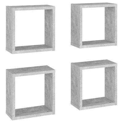 vidaXL Стенни кубични рафтове, 4 бр, бетонно сиви, 30x15x30 см