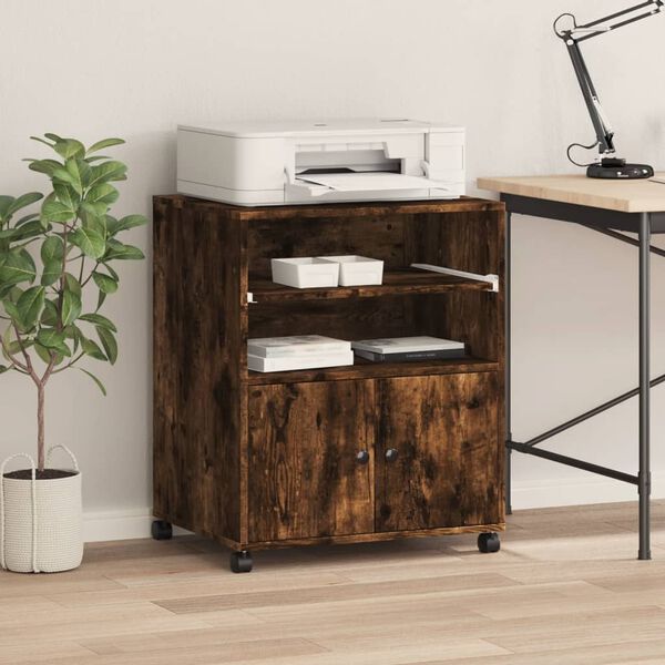 vidaXL Стойка за принтер с колелца, опушен дъб, 60x48x74 см
