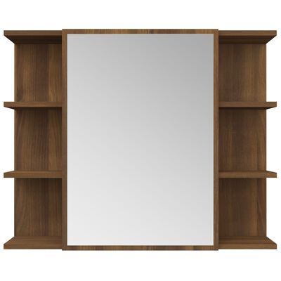 vidaXL Огледален шкаф за баня кафяв дъб 80x20,5x64 см инженерно дърво