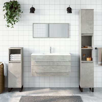 vidaXL Шкаф за баня с огледало, бетонно сиво, инженерно дърво