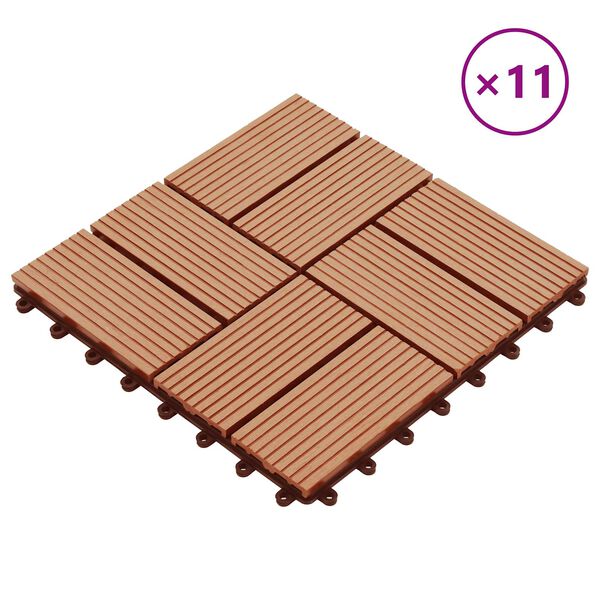 vidaXL Плочка за decking 11 pcs Тик 30 x 30 cm WPC