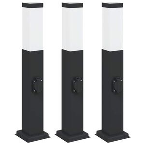 vidaXL Осветителни стълбове с контакт, 3 бр., 50 см, черни, IP44