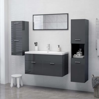 vidaXL Шкаф за баня, сив гланц, 30x30x130 см, ПДЧ