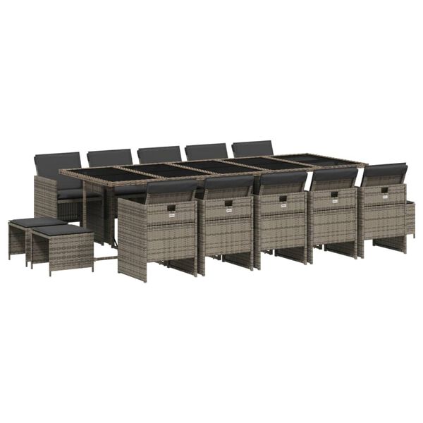 vidaXL Градински комплект с възглавници 15 части полиратан сив