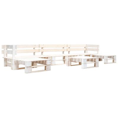 vidaXL Градински мебели от палети, 6 части, дърво, бели