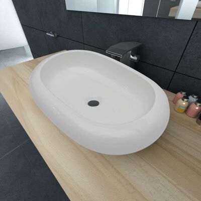 Луксозна керамична мивка, овална, бяла, 63 х 42 см