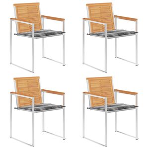 vidaXL Градински столове 4 бр с възглавници тиково дърво масив
