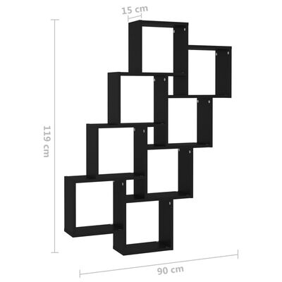 vidaXL Стенен кубичен рафт, черен, 90x15x119 см, ПДЧ