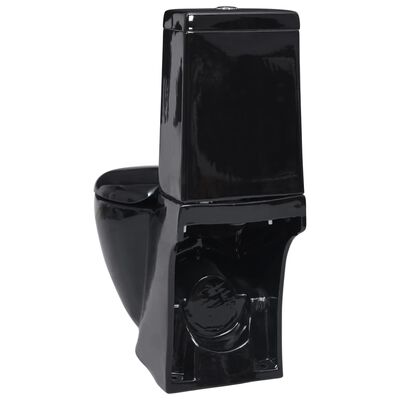 vidaXL Керамичен моноблок тоалетна чиния кръгла долно оттичане черна