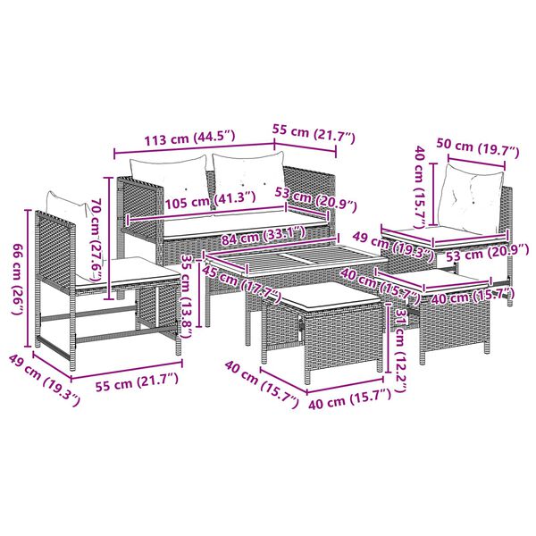 vidaXL Градински Софа Комплект 6 pcs Сив и тъмен син полиратан