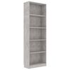 vidaXL 5-етажна библиотека, бетонно сив, 60x24x175 см, инженерно дърво