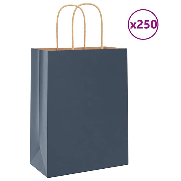 vidaXL Хартиени торбички 250 бр с дръжки сини 21x11x28 см