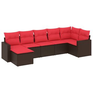 vidaXL Градински диван с възглавници, 7 части, полиратан, кафяв