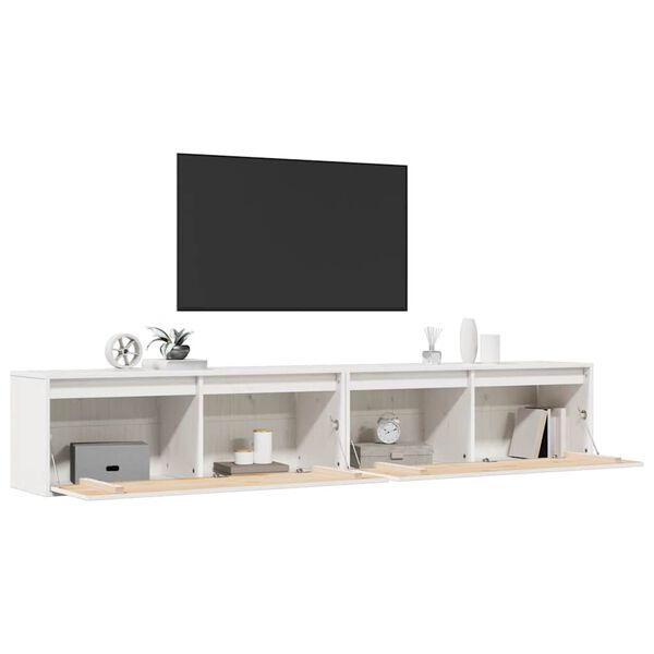 vidaXL Стенни шкафове, 2 бр, бели, 100x30x35 см, бор масив