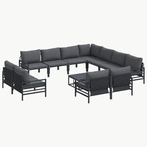 vidaXL Градински Софа Комплект с възглавница 12 pcs Черно Стомана