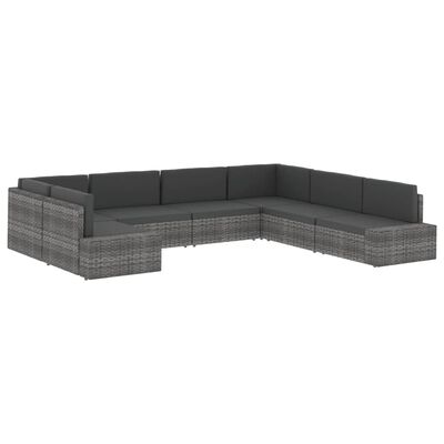 vidaXL Двуместен модулен диван, полиратан, сив