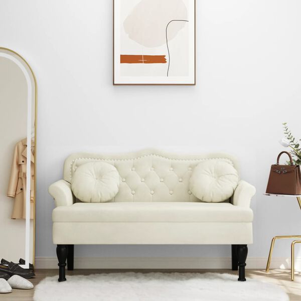 vidaXL Пейка с възглавници, кремава, 120,5x65x75 см, кадифе