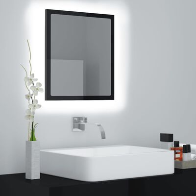 vidaXL LED огледало за баня, черен гланц, 40x8,5x37 см, акрил