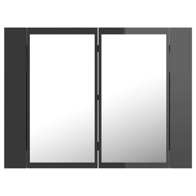 vidaXL Шкаф с LED огледало за баня, сив гланц, 60x12x45 см, акрил
