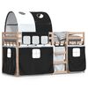 vidaXL Двуетажно легло със завеси, бяло и черно, 80x200 см, бор масив
