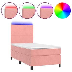 vidaXL Боксспринг легло с матрак и LED, розово, 80x200 см, кадифе