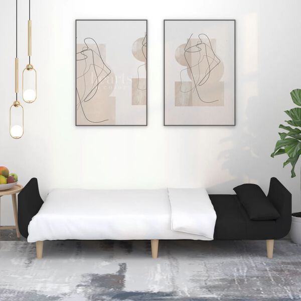 vidaXL 2-местно разтегателно канапе с две възглавници, черно, текстил