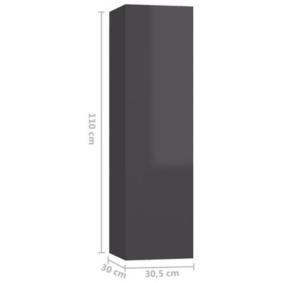 vidaXL ТВ шкафове, 4 бр, сив гланц, 30,5x30x110 см, ПДЧ