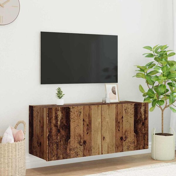 vidaXL TV стенен шкаф Старо дърво 100 x 35 x 41 cm Инженерно дърво