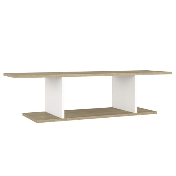 vidaXL ТВ шкаф за стенен монтаж, бяло и дъб сонома, 103x30x26,5 см