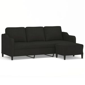 vidaXL 3-местен диван с табуретка, черен, 180 см, плат