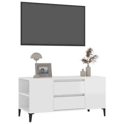 vidaXL ТВ шкаф, бял гланц, 102x44,5x50 см, инженерно дърво