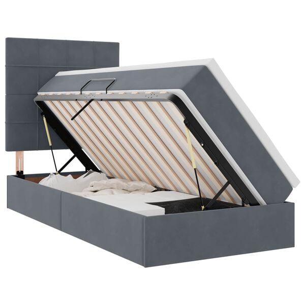 vidaXL Легло с място за съхранение и LED Тъмен сив 90 x 200 cm Кадифе