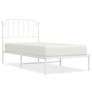 vidaXL Метална рамка за легло с горна табла, бяла, 90x200 см