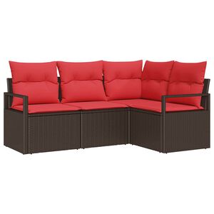 vidaXL Градински Софа Комплект 4 pcs Кафяво и червено полиратан